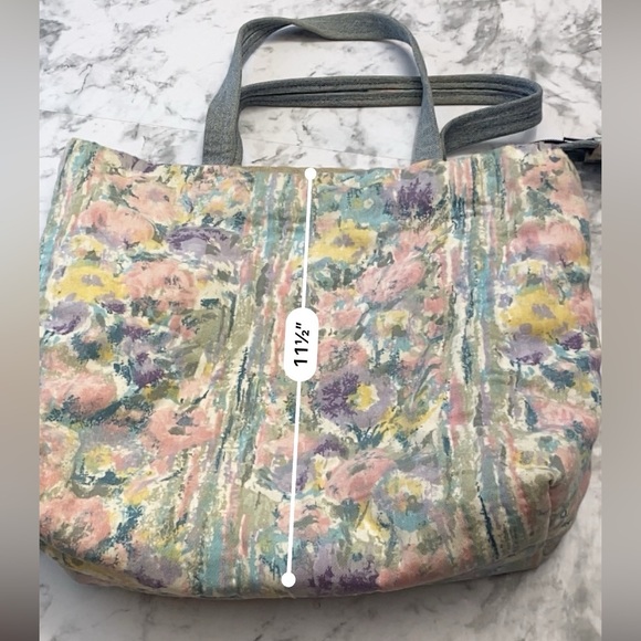 Vintage 90s Pastel Floral Quilted Denim Handle Cottagecore should bag Purse - Picture 8 of 15